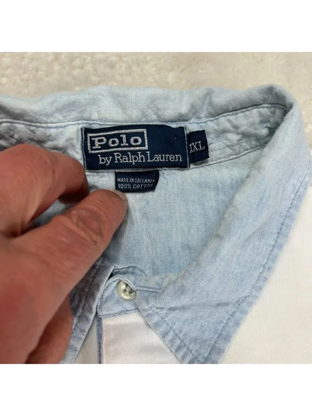 Polo Ralph Lauren‎ Polo Shirt Mens 2XL White Short Sleeve Raw Edge Style Hem